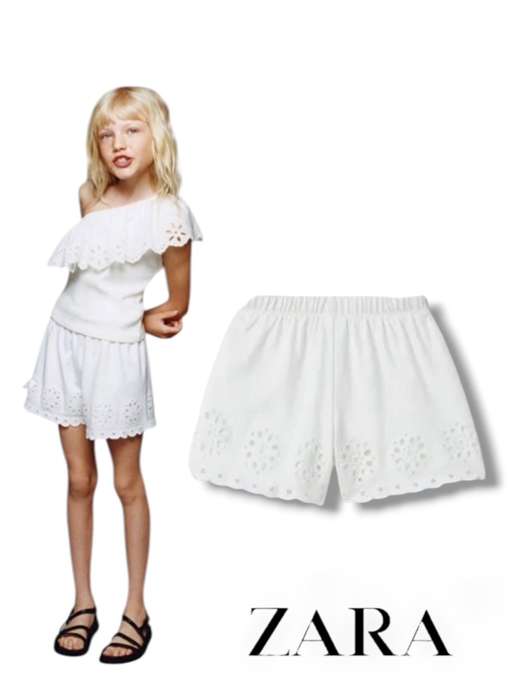 ZARA Kids White Eyelet Embroidered Shorts NWT Size 14